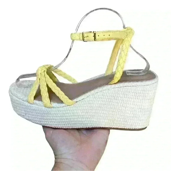 Antonio Melani Yellow Braided Leather Stacked Wedge Sandals 9.5 - Picture 7 of 12